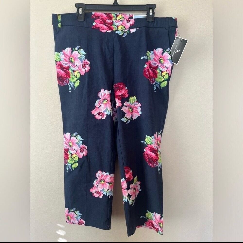 Jules & Leopold Pull On Kick Flare Pants Women XL Floral Crop Navy Straight New